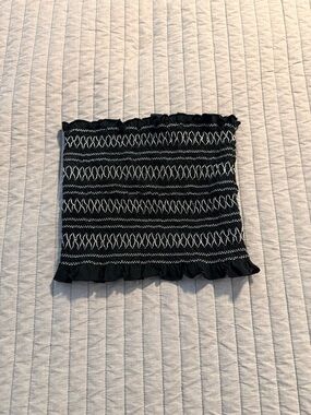 aerie Black Smocked Tube Top with White Contrast Stitching